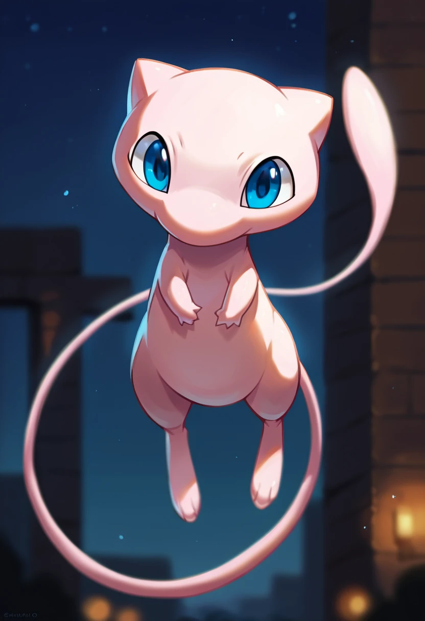 score_9, score_8_up, score_7_up, score_6_up, source_furry, solo, dof, full-length portrait, blurred background,  <lora:POKEMON_MEW:1> mew, pokemon (creature), blue eyes, cinematic, dynamic angle, night time, rimlight, playful,  <lora:d\EnvyZoomSliderXL01:-1>