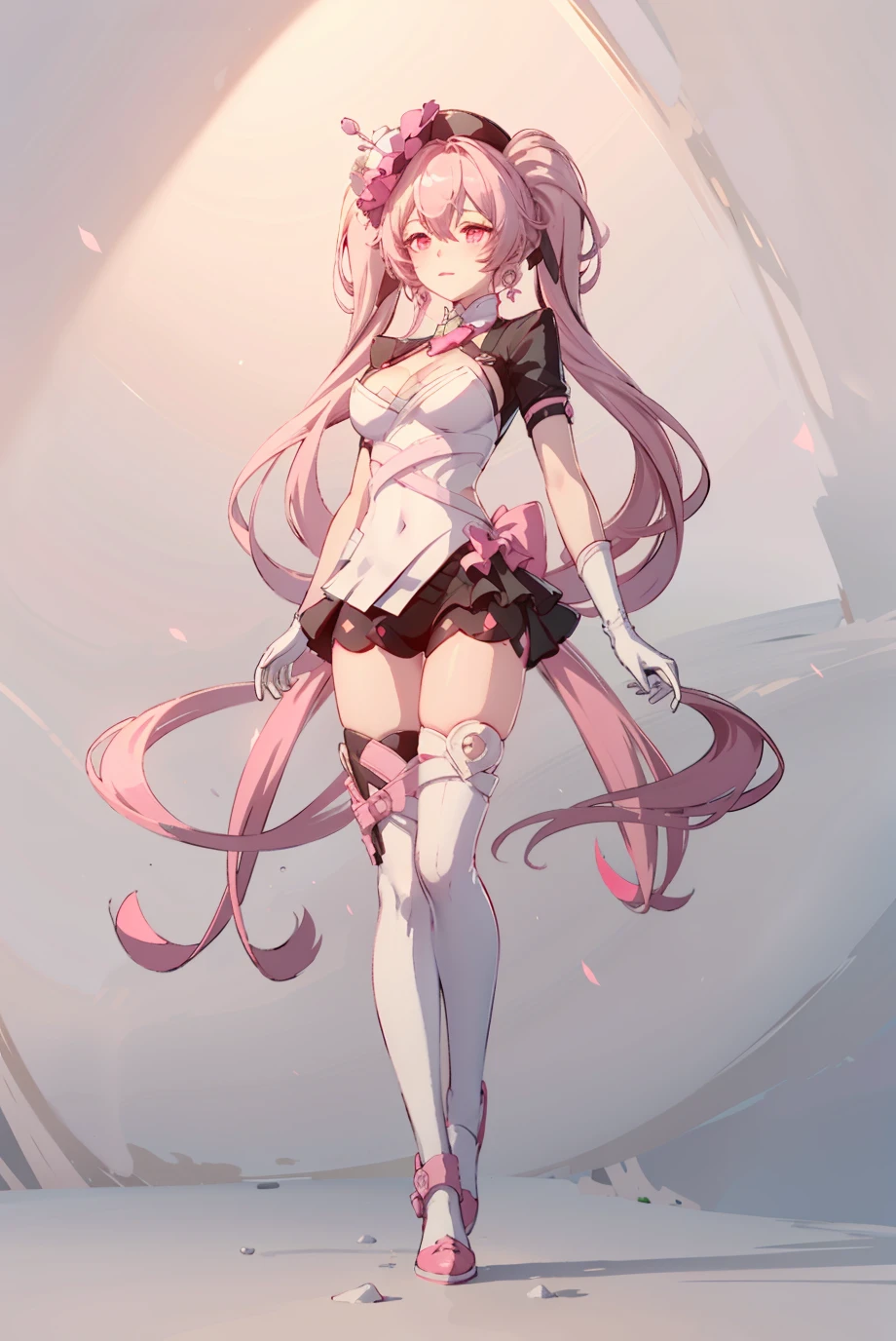 Ten_years_old girl, high cut leotard, standing, fullbody, front pose, pigtails hair, platform heels,