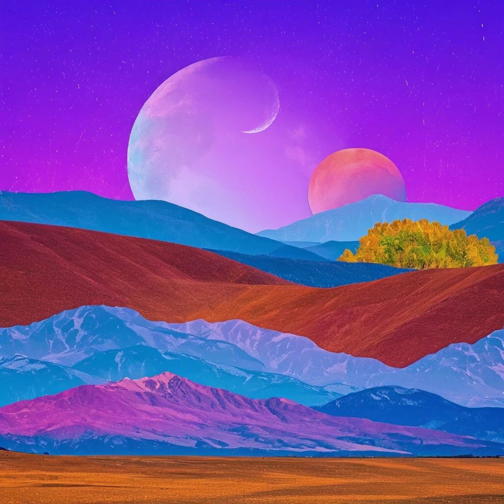 colorful landscape, sky, moon