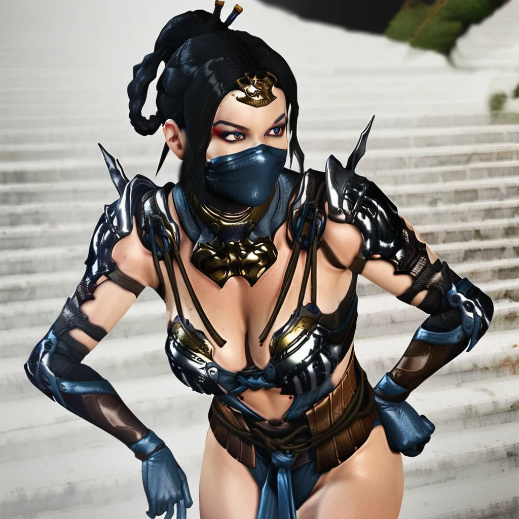 /imagine prompt: Kitana game Mortal Kombat::3, wearing a blue leotard, mouth mask, black eyes, long black hair, ponytail, alone, sun, blue sky, extremely detailed and beautiful, with fans in her hands with knives in them tips :: --quality .5 8K, best quality, Artwork, illustration, extremely delicate and beautiful, Very detailed, CG, wallpaper, (real, photo-real: 1.37), incredible, science fiction, exquisite details , electroplated silver
best quality, realistic, photorealistic, (intricate details: 1,2), (delicate detailed), (cinematic light), clear line, sharp focus, realistic face, detailed face
Unity 8k wallpaper, ultra-high resolution, (photorealistic: 1.4), looking at the viewer