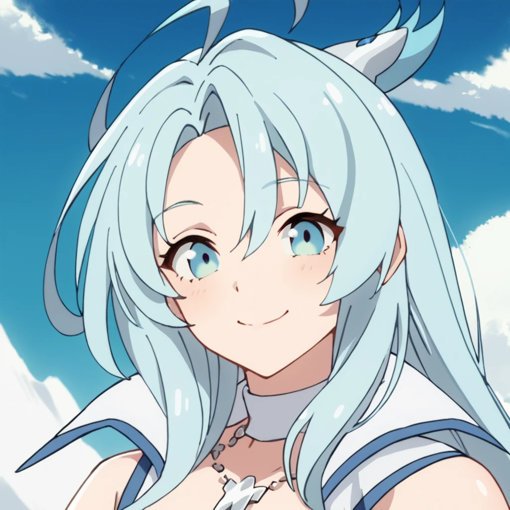 score_9, score_8_up, score_7_up, score_6_up, score_5_up, score_4_up, source_anime,  Snow, long hair, blue eyes, aqua hair, large breasts, , smile, portrait