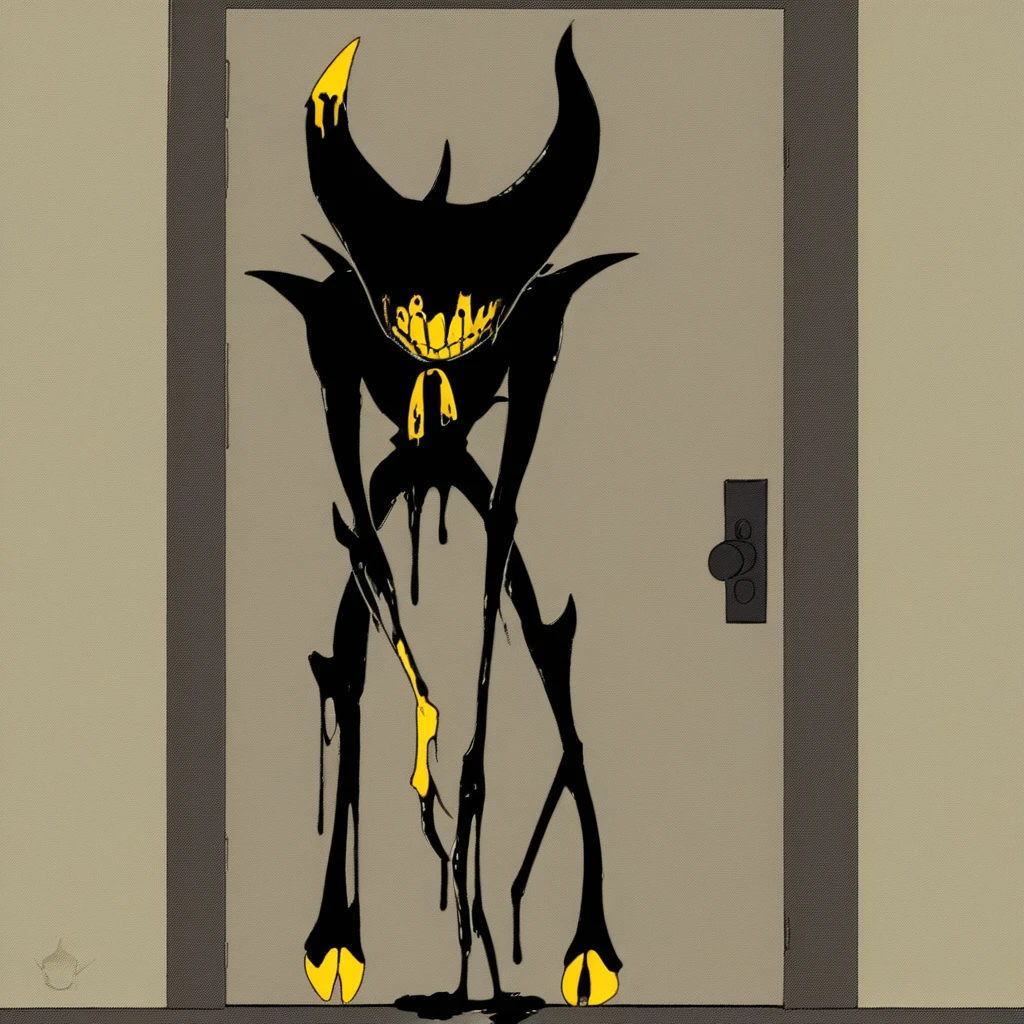 ink demon, Black and yellow, dripping ink, Leaning over door frame