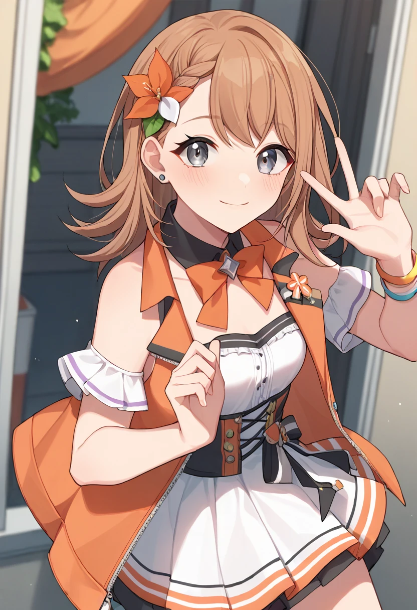 score_9, score_8_up, score_7_up, best quality, source_anime, <lora:MinoriHanasato_v1.1:1> 1girl, minoridef, hanasato_minori, medium hair, grey eyes, idol clothes, orange idol clothes, looking at viewer