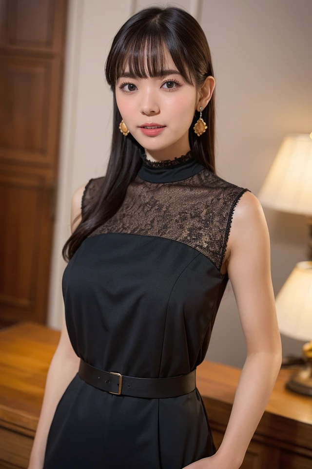 1girl,solo,black hair,hand on hip,earrings,dress,black dress,looking at viewer,sleeveless,black eyes,bangs,sleeveless dress,lips,upper body,
best quality,masterpiece,illustration,Amazing,finely detail,masterpiece,official art,incredibly absurdres,huge filesize,ultra-detailed,highres,extremely detailed,beautiful detailed girl,realistic,(cowboy_shot:1.4),,<lora:Nirei Nozomi_20240804115807:0.8>