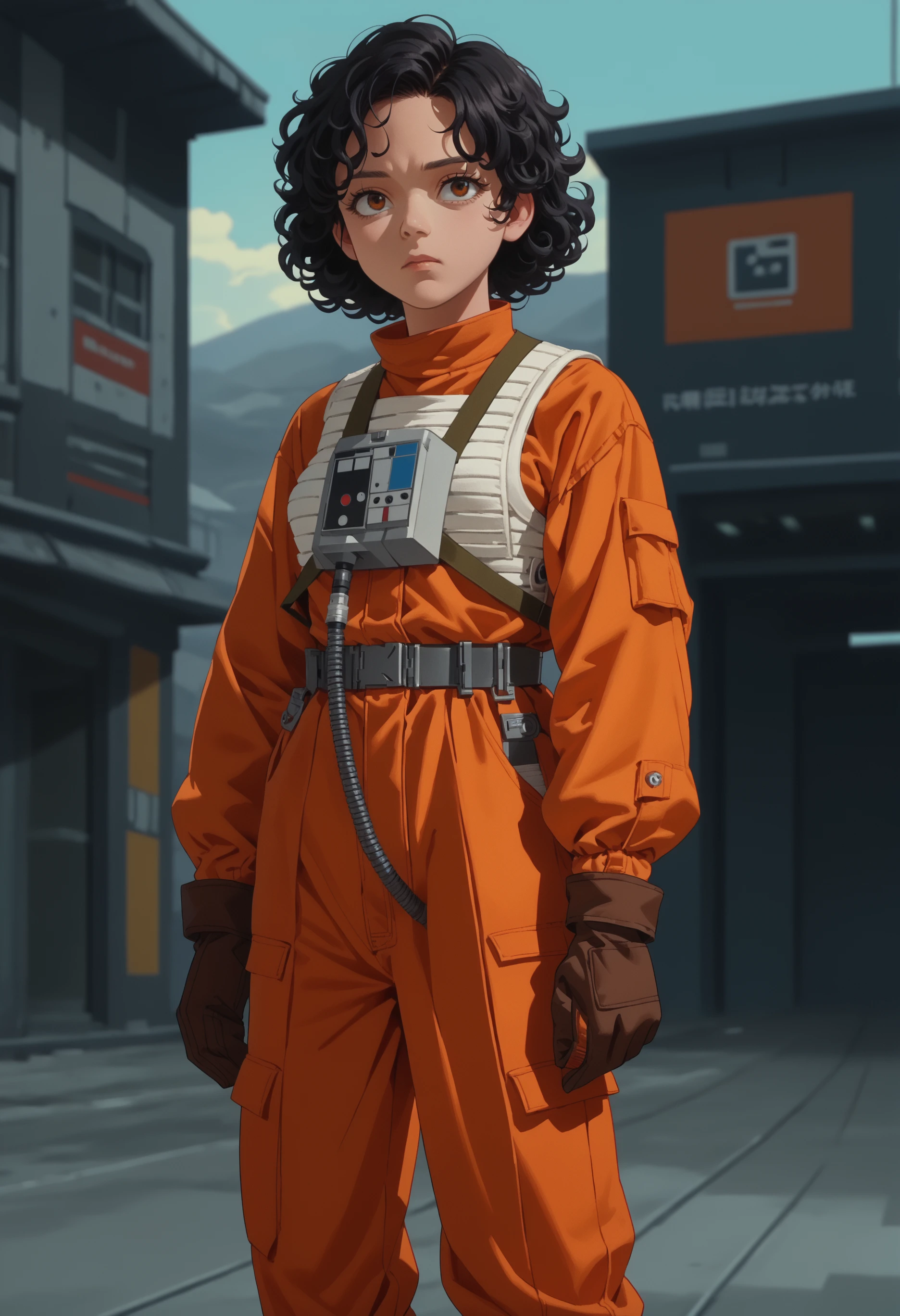 score_9, score_8_up, score_7_up, (rebelpilotsuit, solo,orange pants),anime coloring,anime screencap,source_anime,female, solo, curly hair,black hair,sci fi background
,<lora:RebelPilotPony-000026>