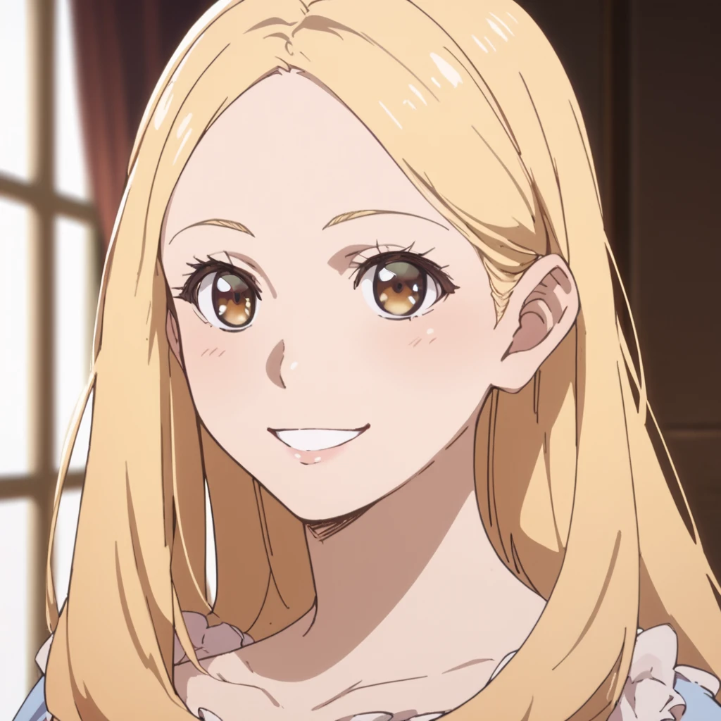 score_9, score_8_up, score_7_up, score_6_up, score_5_up, score_4_up, source_anime,  Lauren, long hair, blonde hair, brown eyes, , smile, portrait