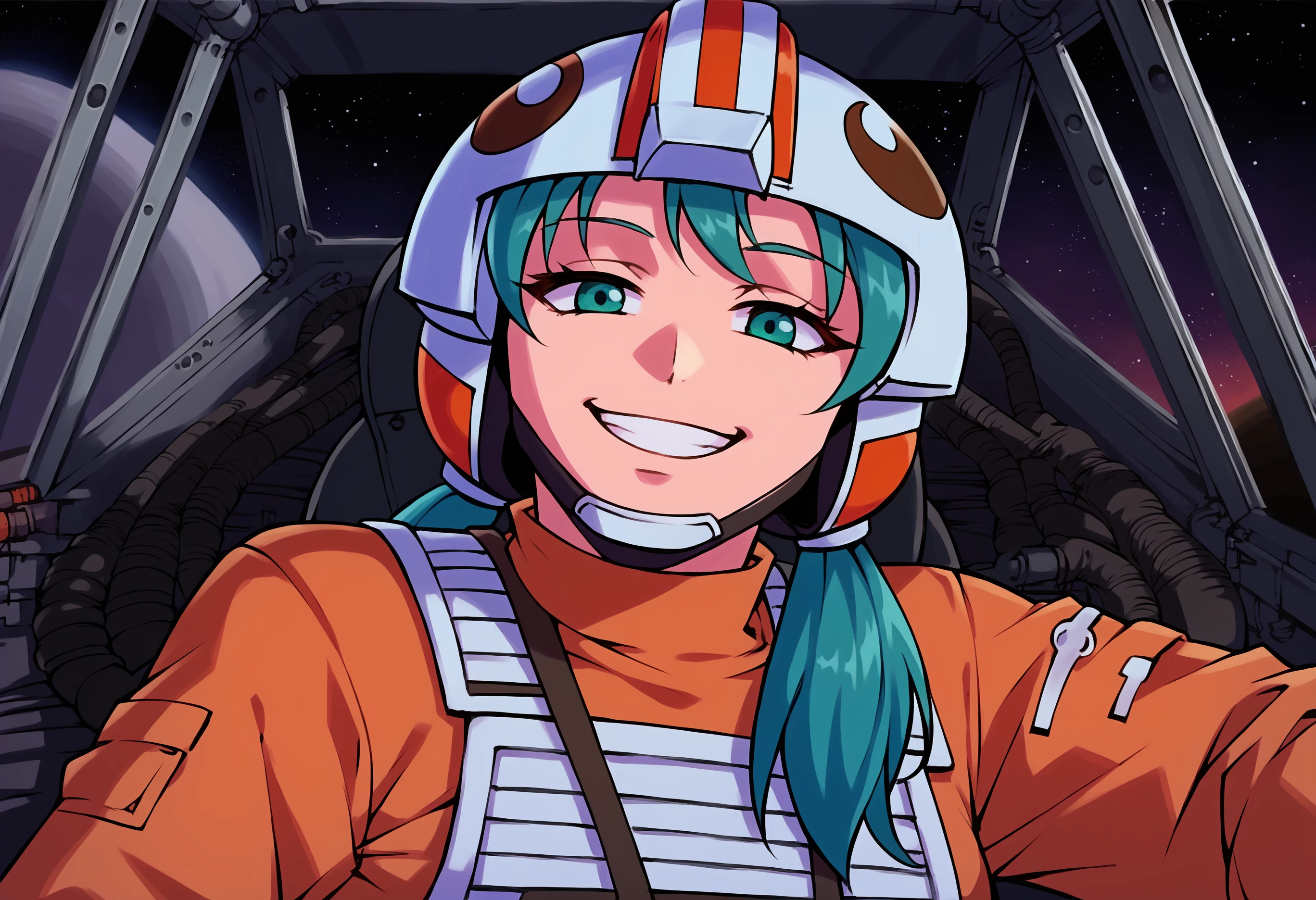 score_9, score_8_up, score_7_up, BREAK  1girl, solo, long hair, looking at viewer, blonde hair,portrait,
,cockpit, 1girl, solo, long hair, looking at viewer,helmet,space,outer space,explosion,
rebelpilotsuit,orange pilot suit,orange jumpsuit,white vest,
,<lora:RebelPilotPony-000026>
source_anime, 1girl, krispokemon, solo, smile, full body, long hair, twintails, bangs, green hair, blue hair, aqua hair, green eyes, blue eyes, aqua eyes, eyelashes
<lora:crystal>