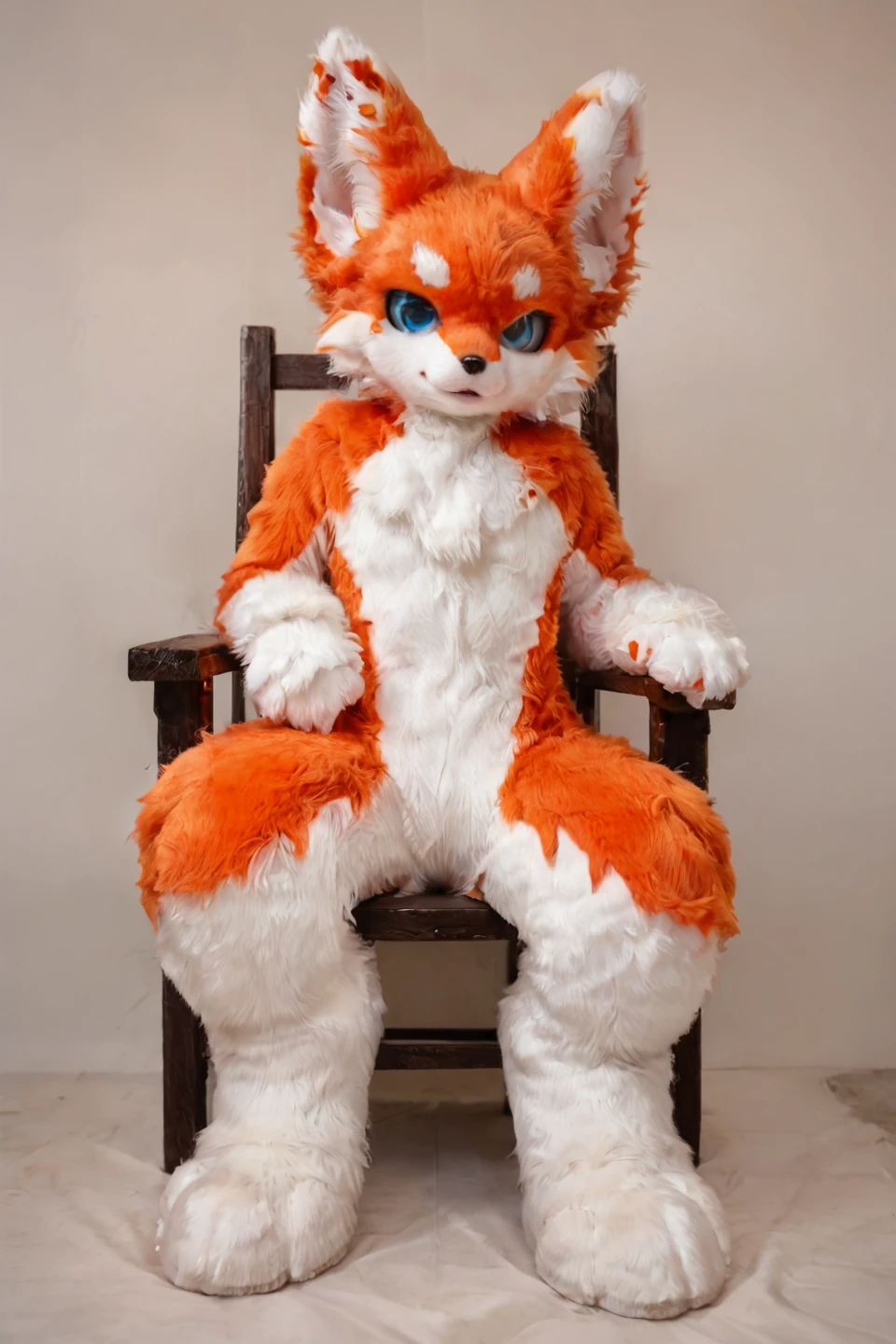 score_9,score_8_up,score_7_up,best quality,amazing quality,very aesthetic,absurdres,official art,intricate details,hyperdetailed,BRAKE,
(furry:1.2),furry fox,(orange and white fur),furry paws,sitting on chair,foot on knee,blue eyes,furry ears,full fur suit,realistic,solo,full body,<lora:FullFurSuitPonyLora:0.85>,