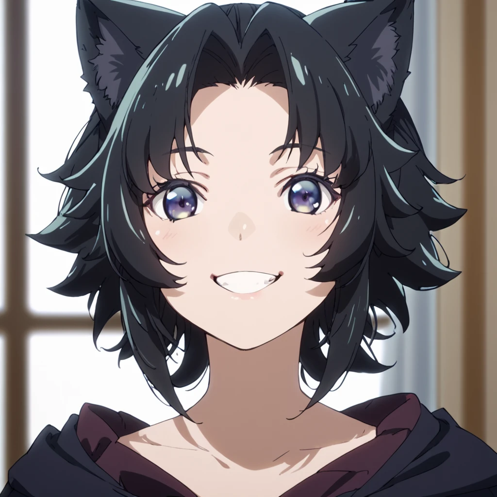 score_9, score_8_up, score_7_up, score_6_up, score_5_up, score_4_up, source_anime,  Chiyome, cat girl, black hair, , smile, portrait