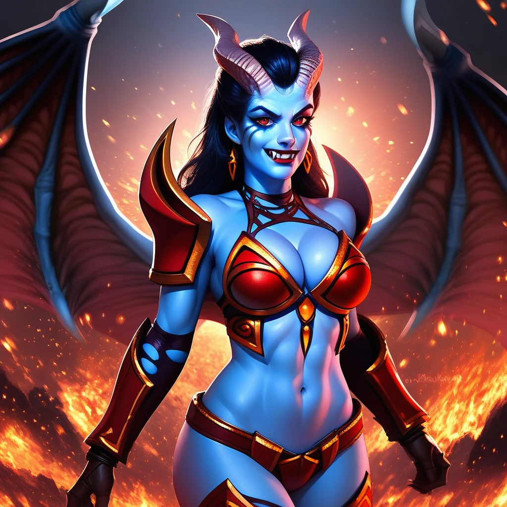 (beautiful demon woman with pale skin portrait:1.5) in hell landscape with castle and demon horde (((masterpiece))), ((best quality)), realistic, 8k, ultra-detailed, realistic, scenery, ConceptArt, Highly detailed RAW color Photo, side Angle, (lens flare:0.7), particle effects, raytracing, cinematic lighting, shallow depth of field, photographed on a Sony Alpha 1, 50mm wide angle lens, sharp focus, cinematic film still, dynamic pose, <lora:Hell2_v1.0:0.7>, (Realistic:1.5)