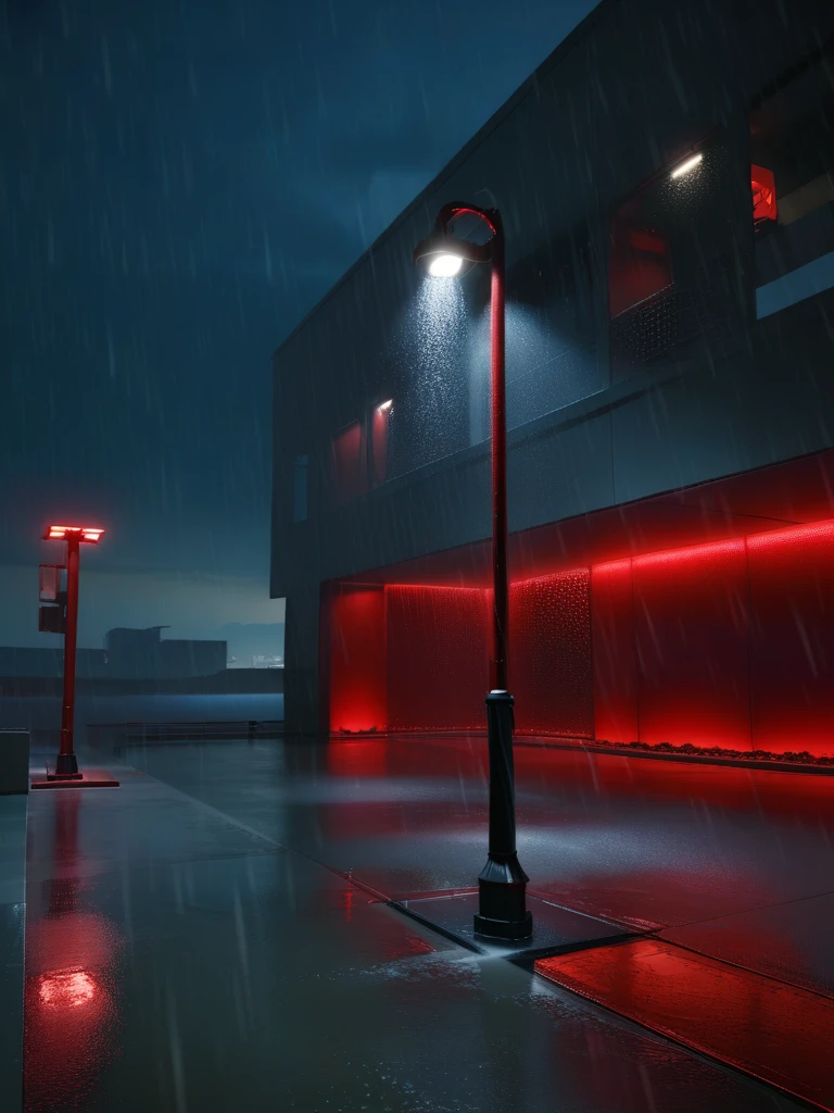 <lora:3DCyberpunkStyle_Hap_XL:1.3>, masterpiece, ,3d render,night, rain, scenery, no humans, lamppost, outdoors,  night, building, sky, lights, motor vehicle,shadow play,  metallic surfaces, artificial lighting, visual effects, immersive atmosphere, metallic structures,  no people