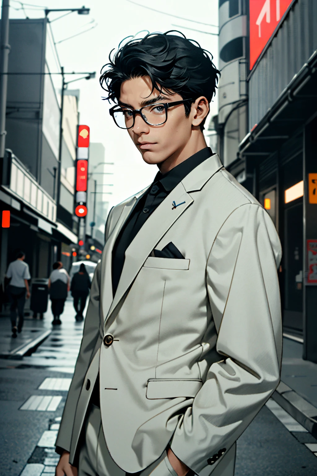 ((ultra detailed, masterpiece, absurdres))
<lora:MOMBrad:0.8>
MOMBrad, 1boy, dark skin, glasses, short hair, looking at viewer, in a sleek modern suit striking a pose in front of a neon-lit Tokyo street