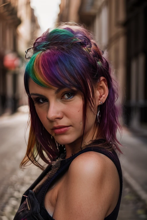 <lora:VandalVyxen:0.8>, full color portrait of a young woman, multicolored hair, natural light, RAW photo, subject, 8k uhd, dslr, soft lighting, high quality, film grain, Fujifilm XT3