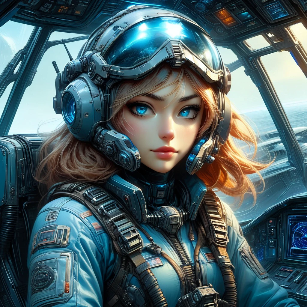 score_9, score_8_up, score_7_up, FFROA, a sci fi pilot, eyes covered by a transparent blue visor, epic sci fi armor, detailed cockpit background, semi realistic digital art