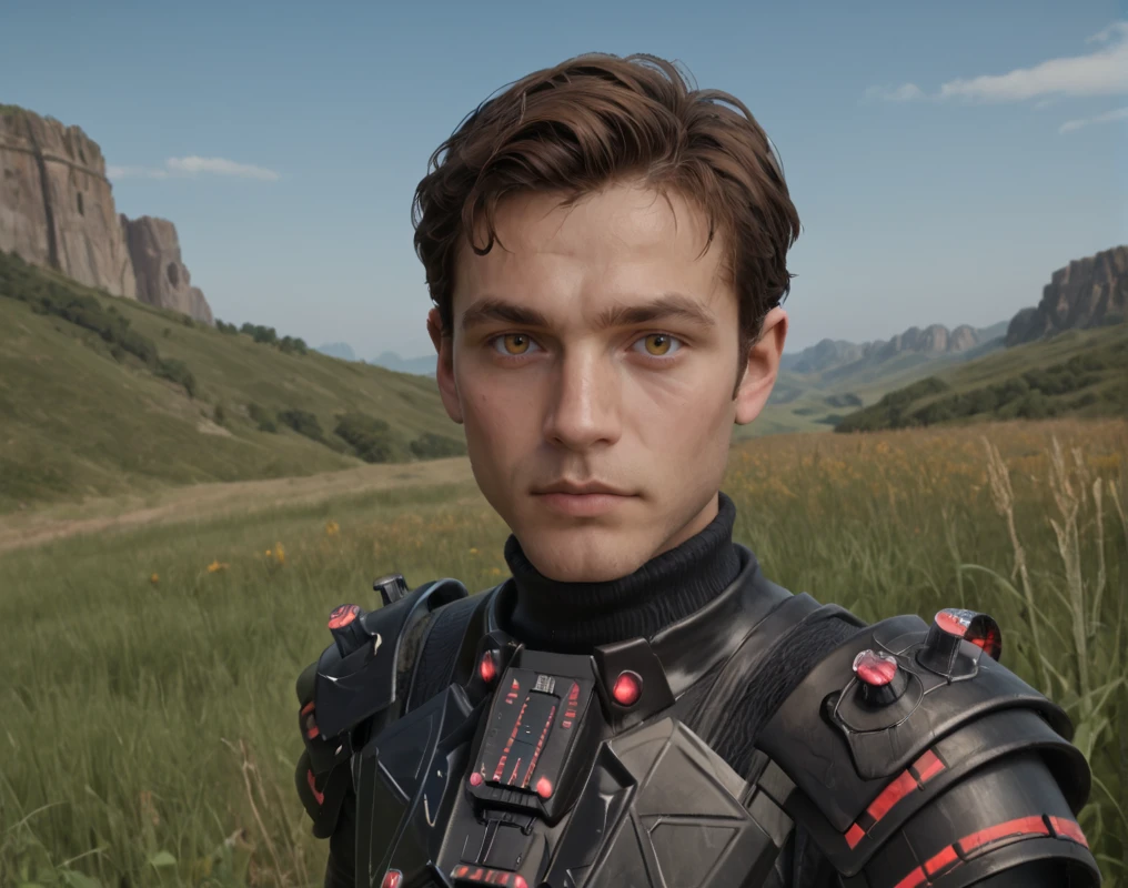 score_9, score_8_up, score_7_up, Iokath-Annhilator, Star Wars, 1boy, solo, male focus, round face, puffy eyes, gloves, brown hair, yellow eyes, turtleneck, breastplate, realistic, standing, grassland, meadow, valley, in the grass, upper body, armor, <lora:Iokath_Annhilator:1> <lora:Jack_OC-000002:.5>