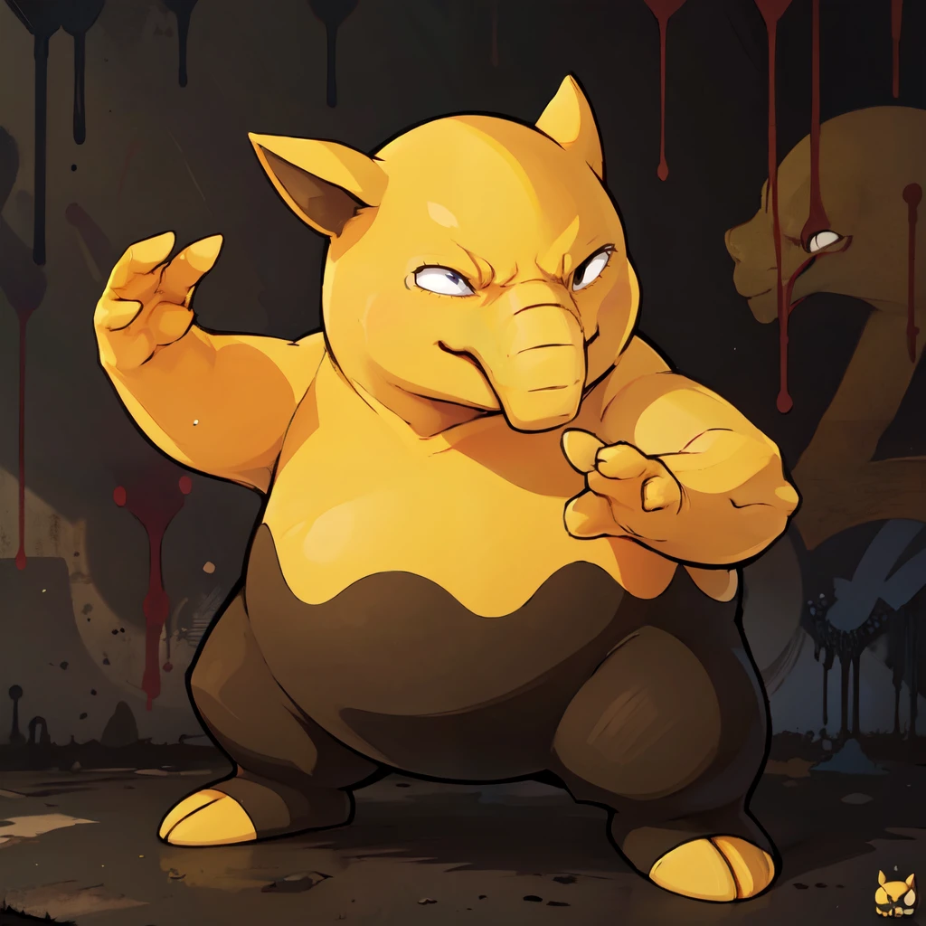 ((masterpiece,best quality)), absurdres, <lora:Drowzee_Pokemon:0.7>,   zzDrwz, smile, standing, upper body, black eyes, graffiti, hands up,