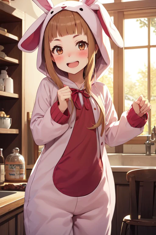 rabbit costume, 1girl, solo, blush, looking at viewer, long hair, brown hair, smile, open mouth, brown eyes, ichihara nina, <lora:a7deb1d3-3085-4c36-b08e-1eba7b91755b:0.7>