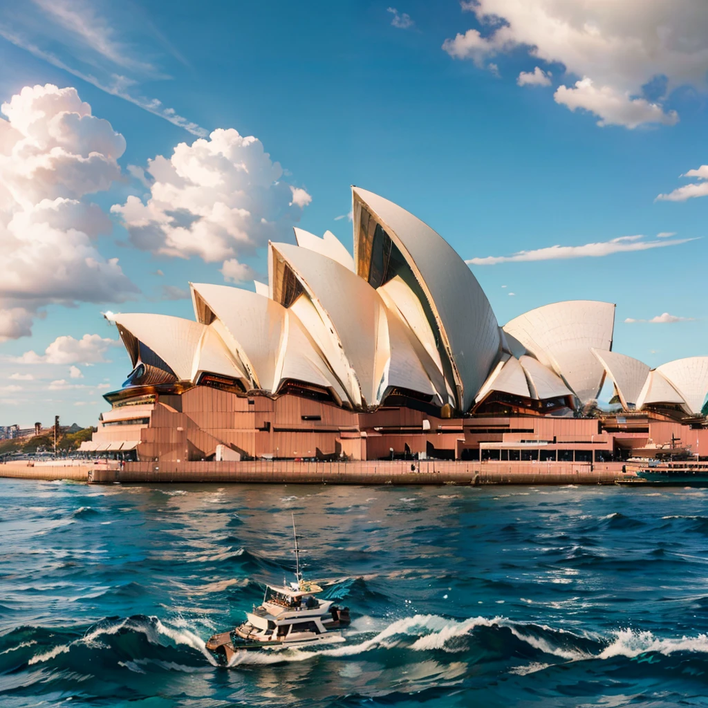 ((masterpiece, best quality)), <lora:Sydney_Opera_House:0.8>, high resolution, highly detailed,  Sydney Opera House, sky, day, cloud, water, blue sky, ocean, watercraft, ship, boat