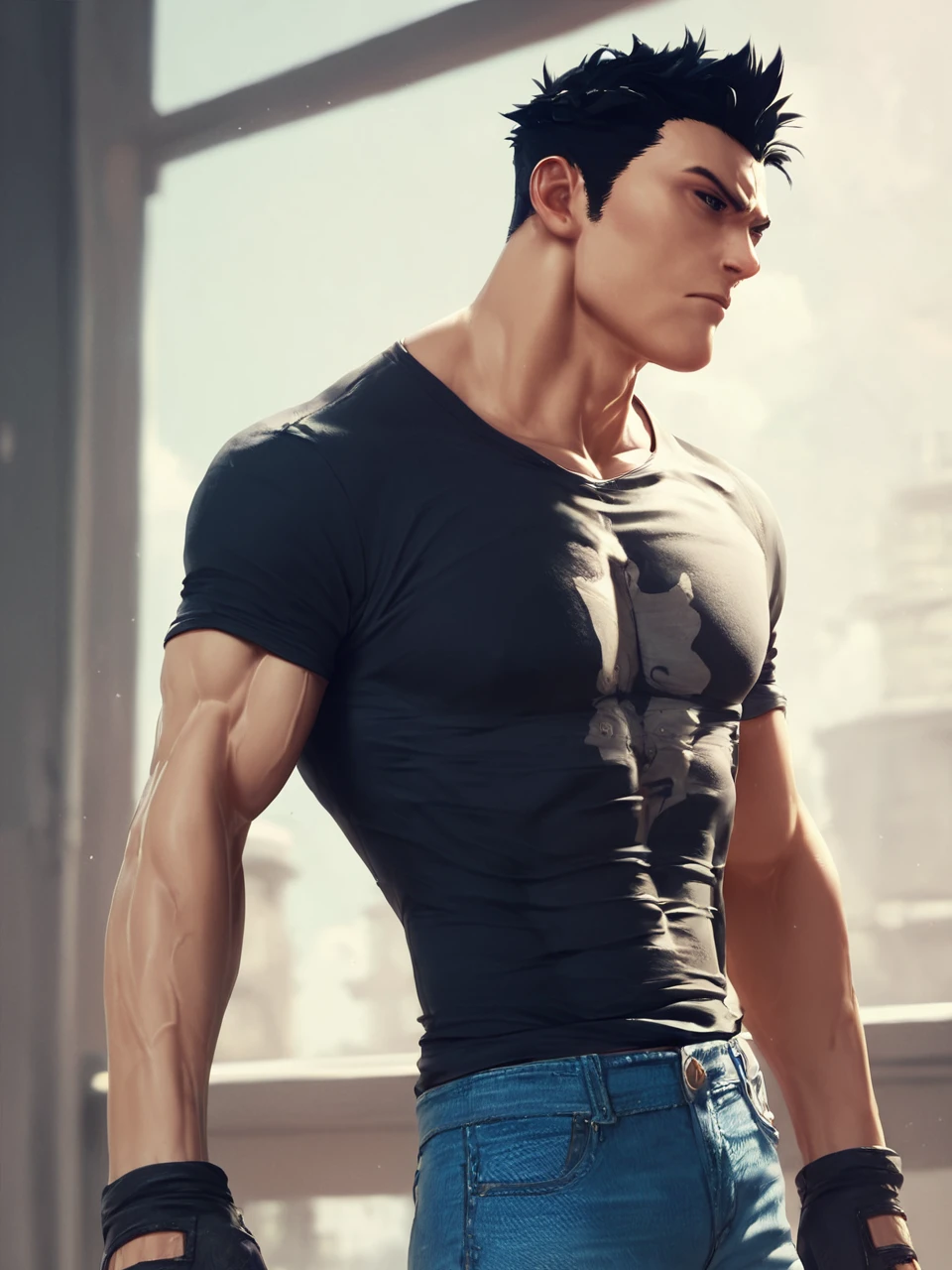 (RAW photo, best quality), (realistic, photo-realistic:1.3), miguel o'hara wearing a spiderman's suits, masterpiece, an extremely manly and masculine, extremely detailed, CG, unity , 2k wallpaper, Amazing, finely detail, extremely detailed CG unity 8k wallpaper, huge filesize, ultra-detailed, highres, absurdres, soft light, pietroboselli person, tan skin, detailed fingers, extremely detailed eyes and face, beautiful detailed nose, beautiful detailed eyes, light on face, looking at viewer, (1man, mature face), realistic face, realistic body, underwear, shirtless, big bulge on underwear, big rounded ass
