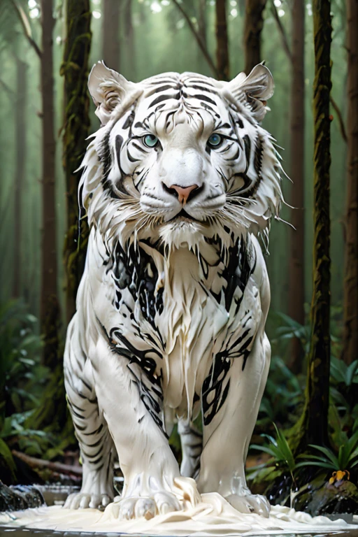 a white tiger made of Whipped Cream liquid