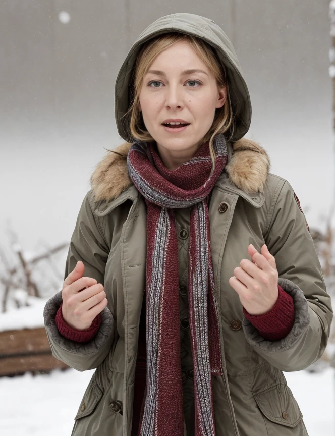 a perfect professional absurdres intricately detailed full torso sharp focus photograph of 1woman (Juliet_Rylance:1.1),
wearing several scarves and a parka while juggling snowballs and yodeling,
 <lora:Juliet_Rylance-SD:0.8> ,