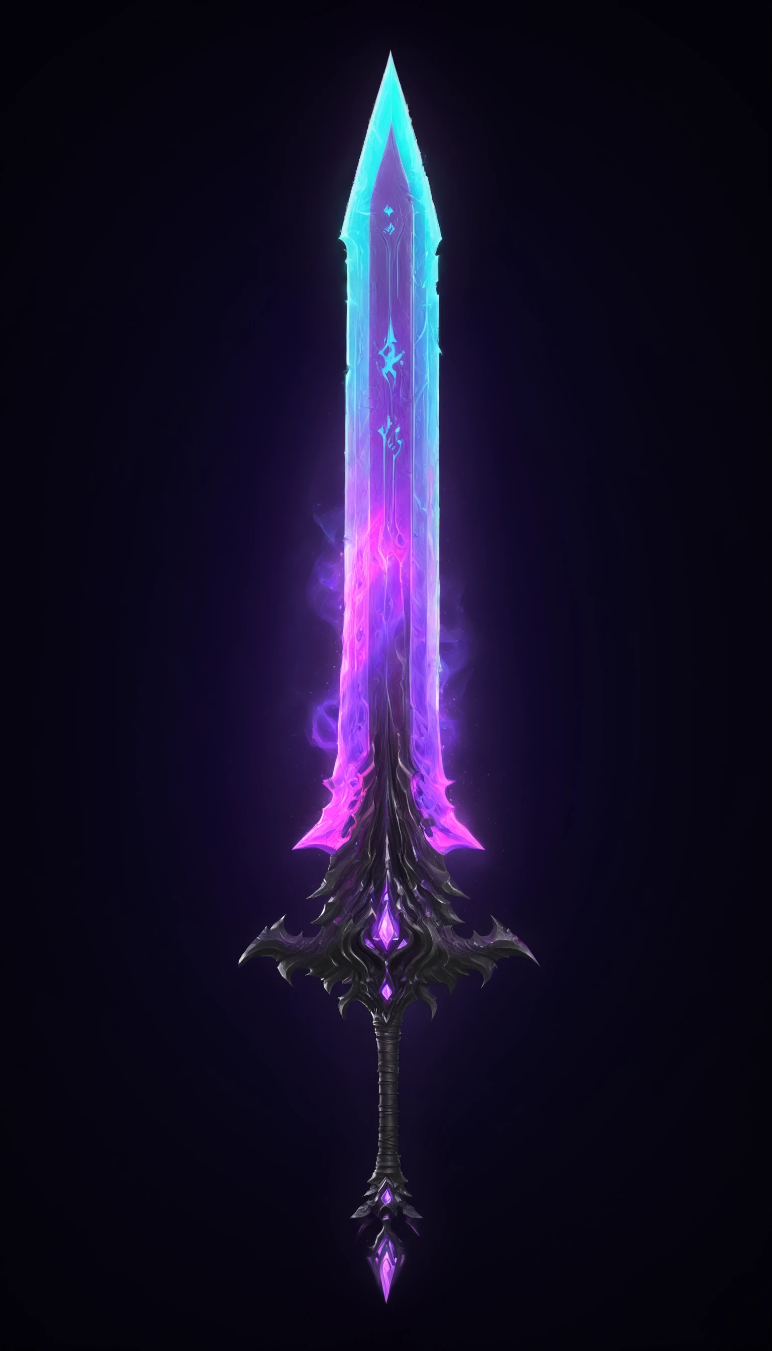 greatsword, steel, purple hande, long, wide, demonic, crude, glowing, aura,