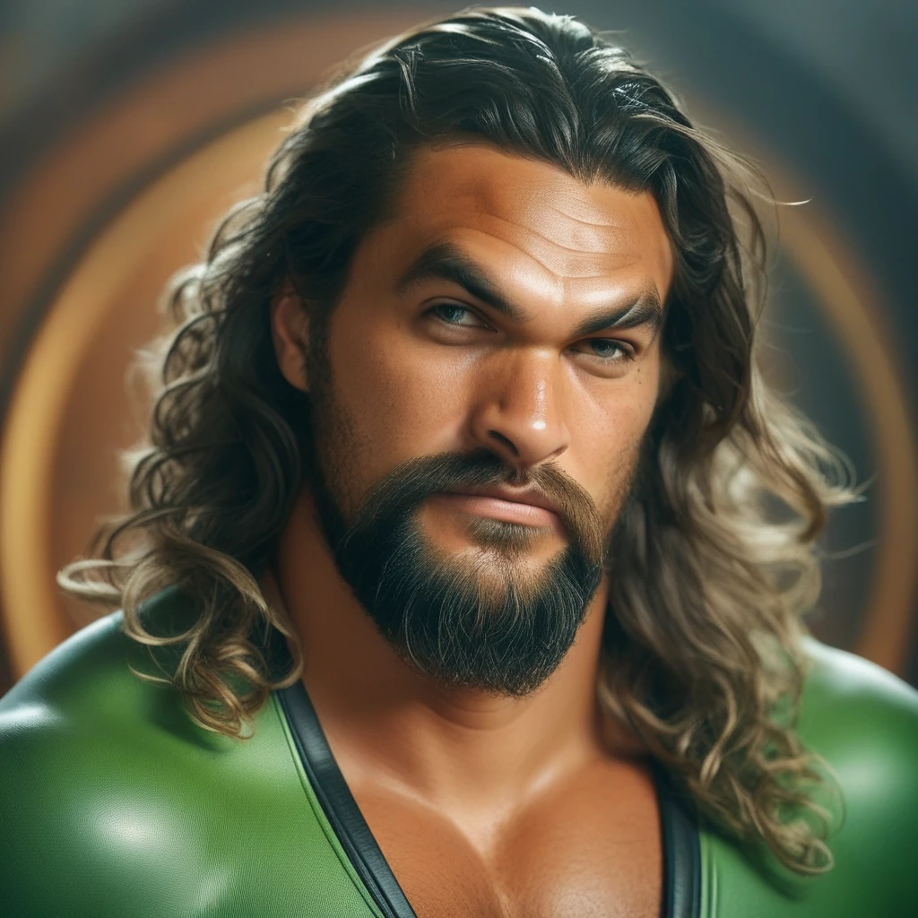 momoapny, score_9, score_8_up, score_7_up, score_6_up, score_5_up, score_4_up, manly, masculine, macho, portrait, close-up, yellow and green spandex aquaman costume,