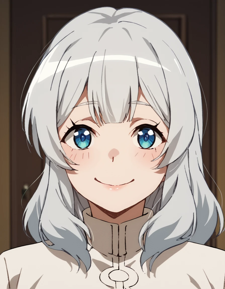 score_9, score_8_up, score_7_up, score_6_up, score_5_up, score_4_up, source_anime,  Sophie, long hair, grey hair, blue eyes,  portrait, smile