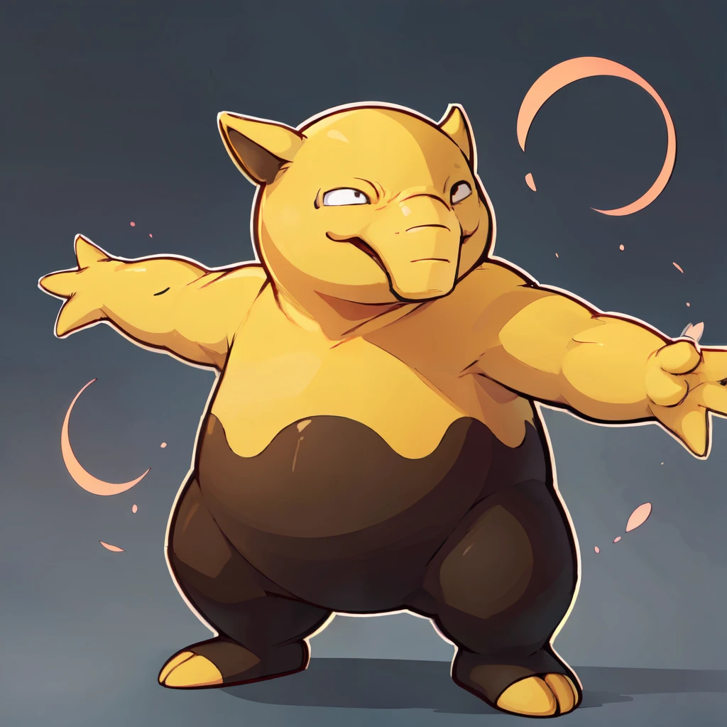 ((masterpiece,best quality)), absurdres, <lora:Drowzee_Pokemon:0.7>,   zzDrwz, smile, standing, full body, black eyes, outstretched arms, outline, white outline, weird