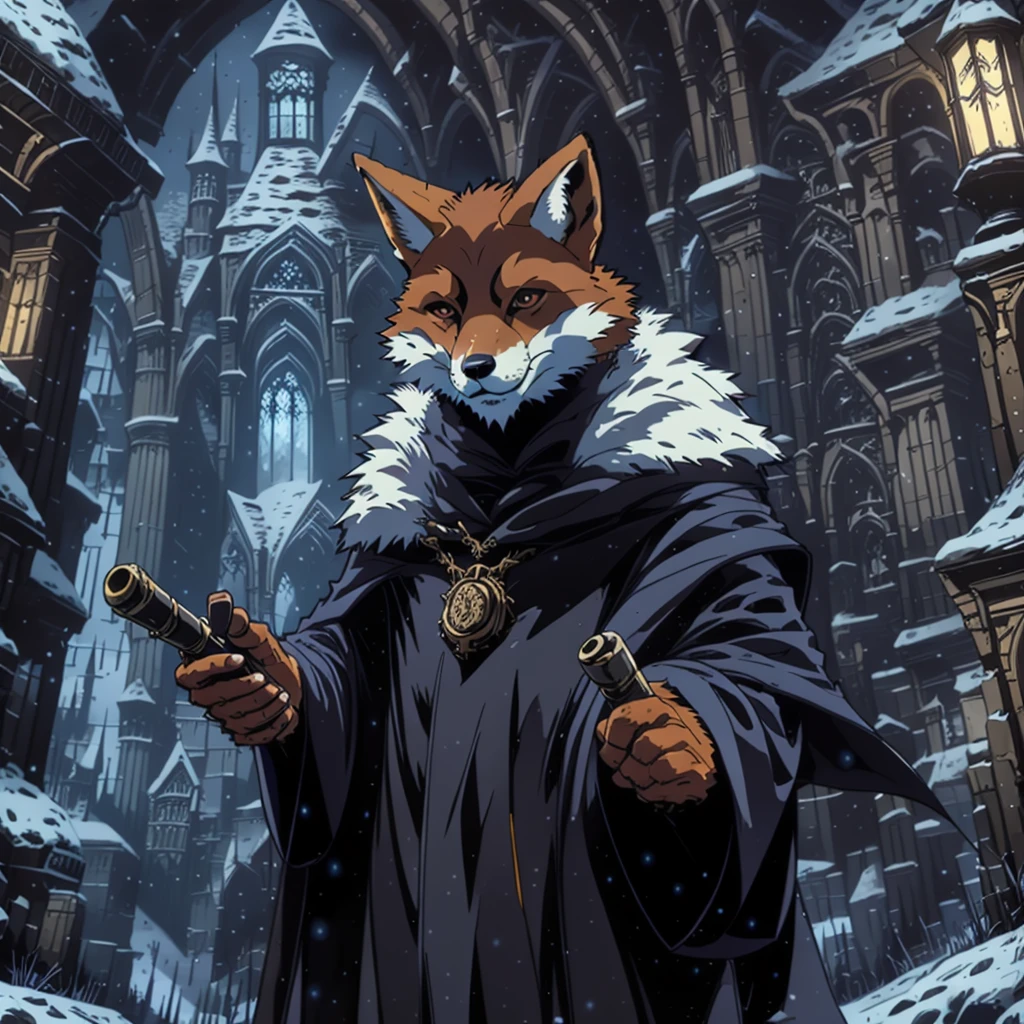 a fox dressed a a wizard, greg rutkowski<MJstyle-000006:1>