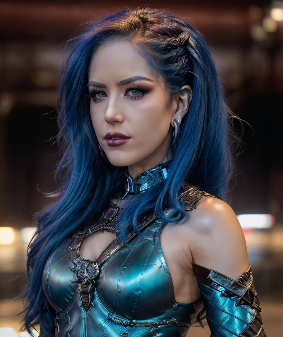 cinematic photo  <lora:quiron_AlissaWhiteGluz_v090330_Lora:0.87> alissaWhiteGluzQuiron woman, 1girl, long hair,  realistic, looking at viewer, lips, jewelry, earrings, parted lips, blue eyes,  lipstick , ,  MakeUp,,  cosplay Karma (Xi'an Coy Manh) - Marvel Comics, ,    . 35mm photograph, film, bokeh, professional, 4k, highly detailed