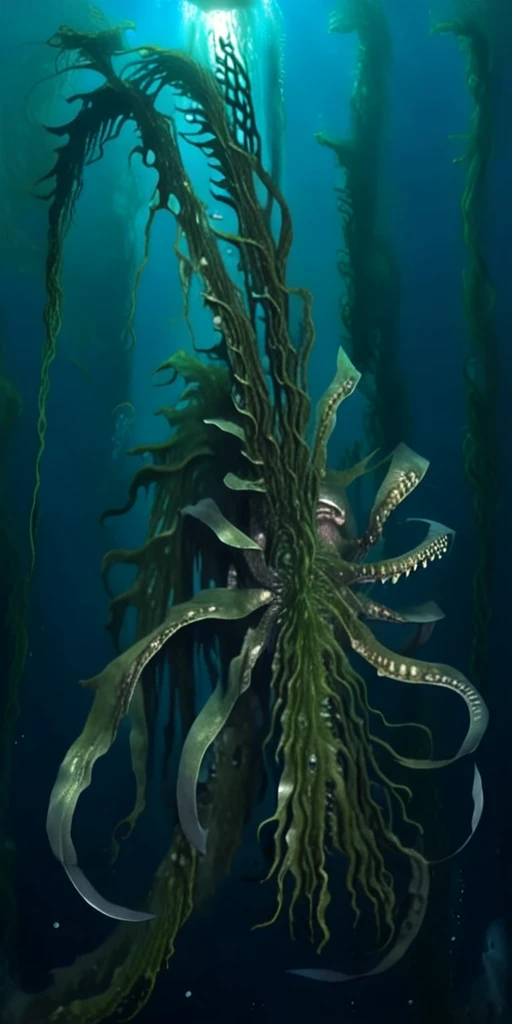 giant underwater monster, deep ocean, algae 