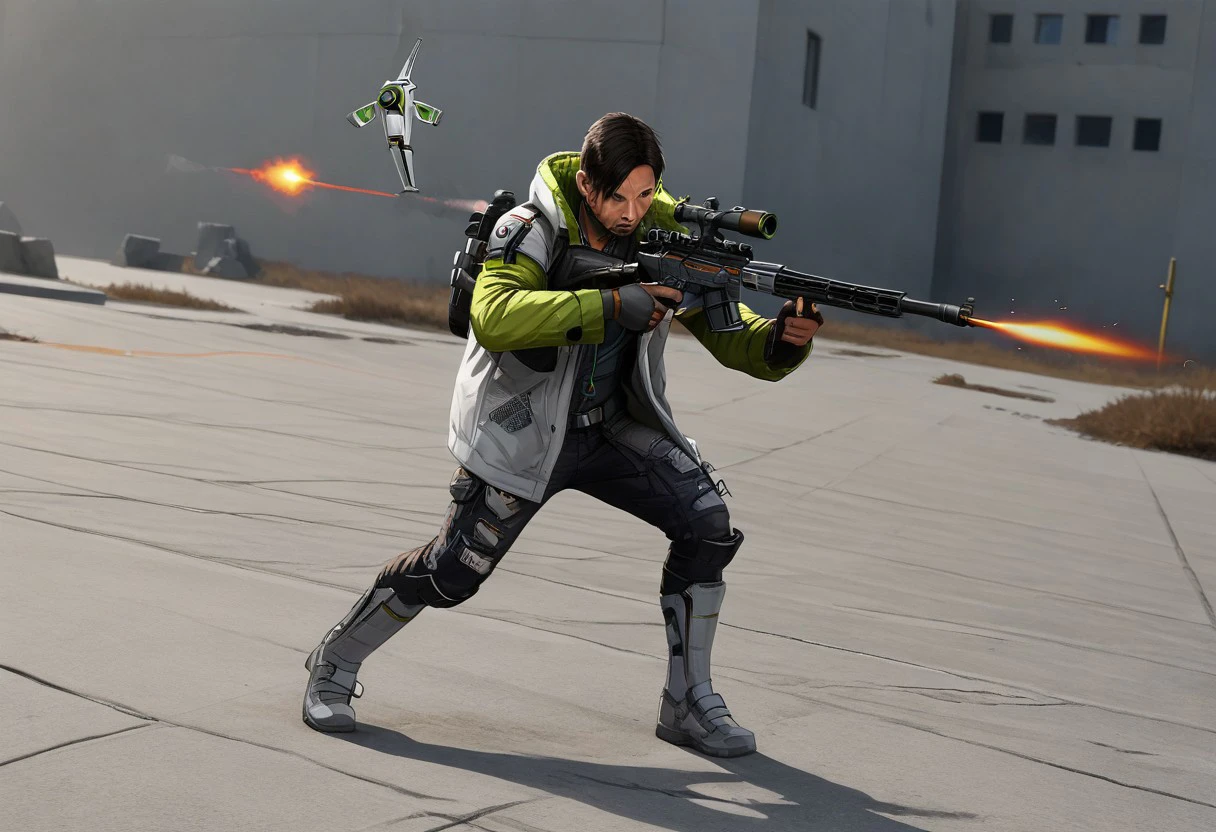 zPDXL2,score_7_up, score_8_up, solo male, action shot, cinematic, motion blur, full body, letterboxed,
BREAK,
ApexCrypto, cybernetic implants, jacket, tactical gear, drone, on one knee, (aiming sniper rifle:1.3), gunshot, science fiction, scifi battlefield, outdoors, dutch angle,