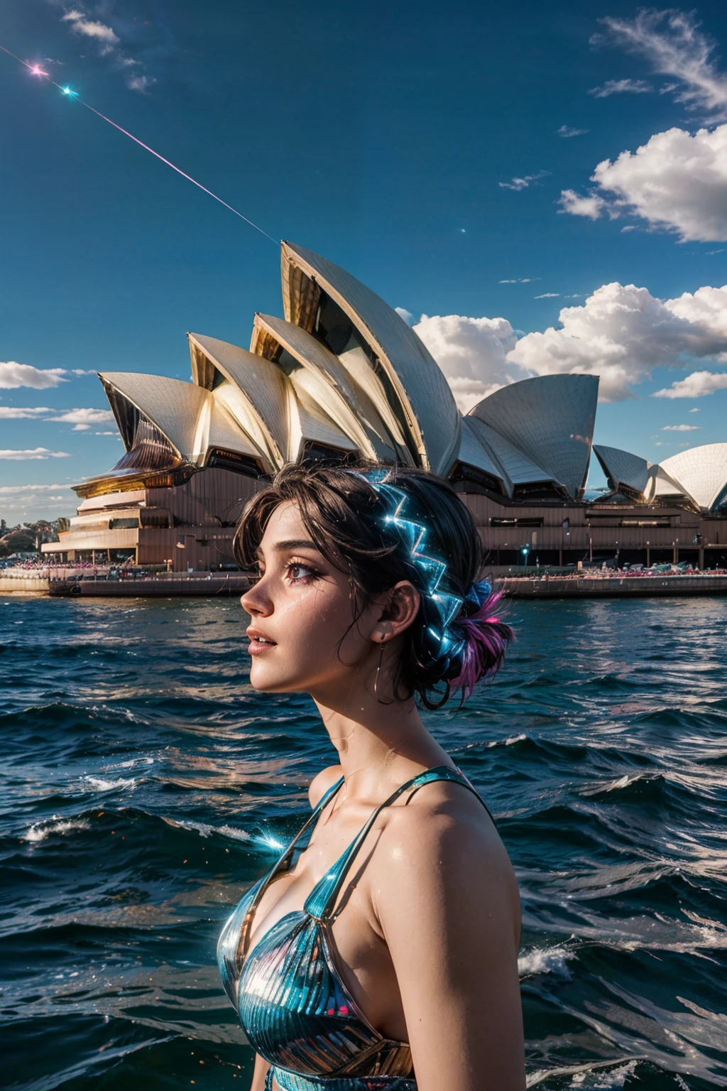 (ultra realistic,32k, masterpiece:1.2),(high detailed:1.1),( high quality:1.1),  BREAK,    <lora:Sydney_Opera_House:0.8>, high resolution, highly detailed,  Sydney Opera House, sky, day, cloud, water, blue sky, ocean,   BREAK,   blooming stars, luminescent petals, otherworldly fragrance blurry background, <lora:add_detail:0.92>, (glowwave:1.1),