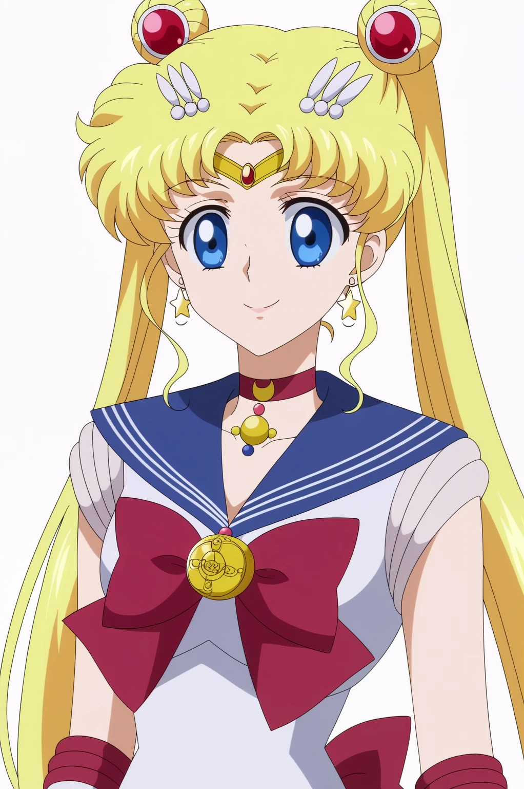 <lora:Tsukino_Usagi:0.8>, white background,  Tsukino Usagi, upper body, smile, sailor senshi uniform,