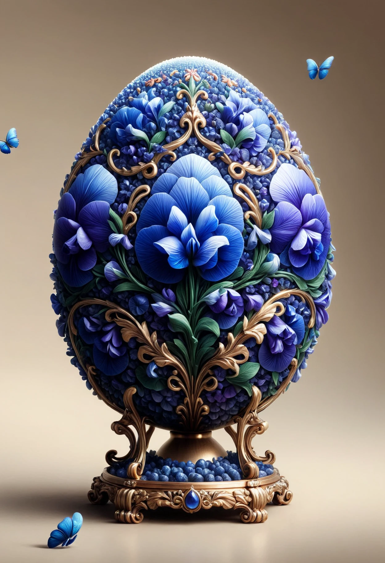 2000'S (Faberge egg:1.2) , Acadia National Park in background, Wide view, Realistic, Princecore, Rembrandt lighting, 800mm lens, absurdres, (designed by Tang Yau Hoong:1.0) , surreal made out of butterfly pea flowers, <lora:PinkieBttflwrsSDXL-v1:1>, p1nkbttrflyp3a,