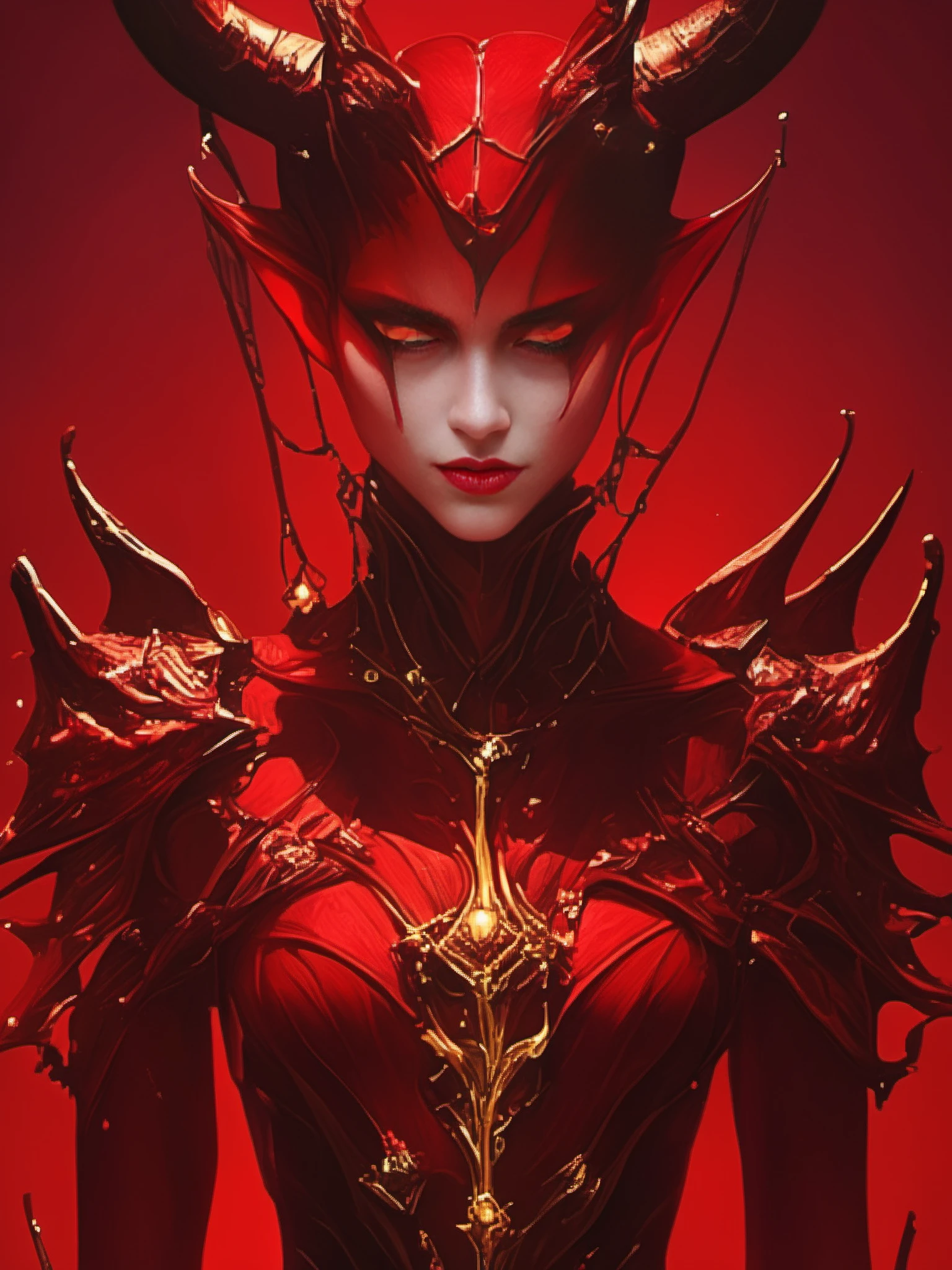 FRESHIDEAS Devil girl,most beautiful and detailed dark red bodysuit,bright background,juwels,