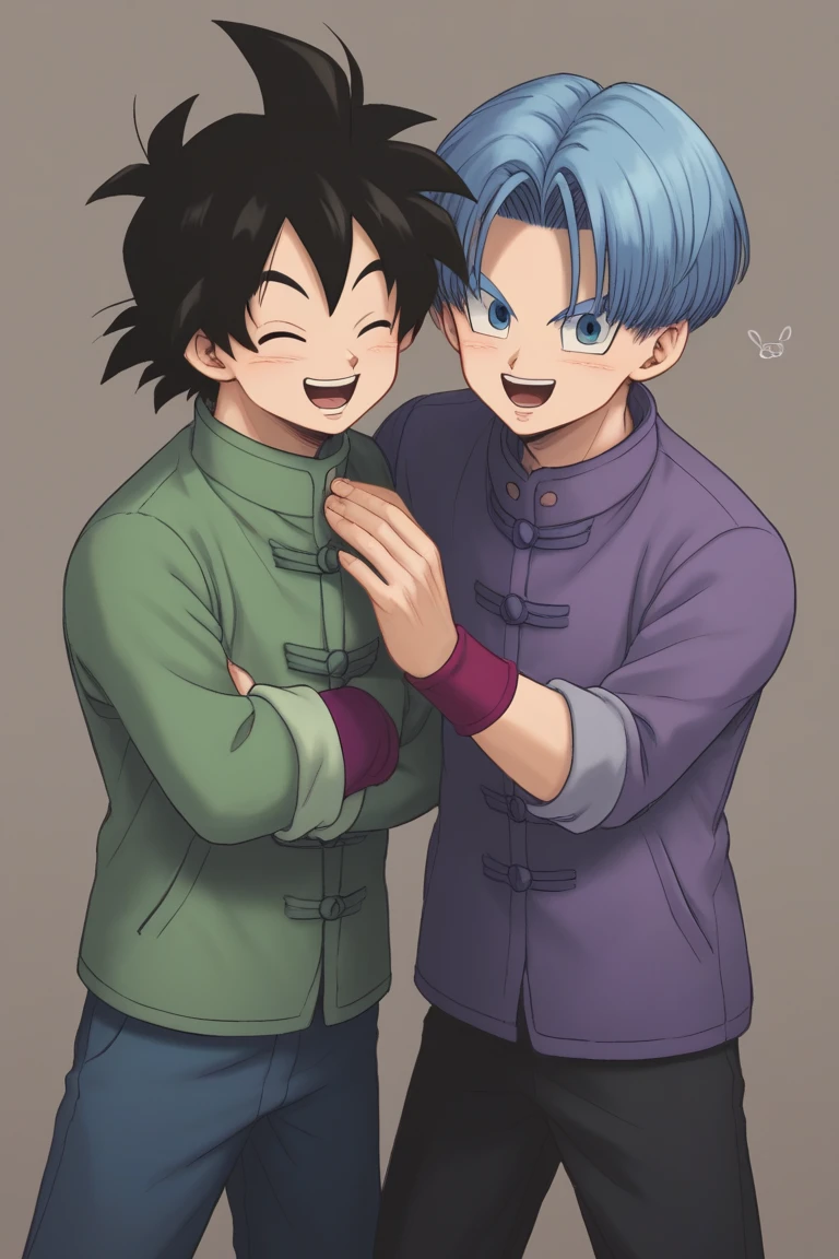 score_9, score_8_up, score_7_up, score_6_up, masterpiece, best quality, amazing quality, best aesthetic, absurdres, intricate details, multiple boys, 2boys,
goten_super, black hair, black eyes, trunks_super, blue hair, blue eyes, male focus, smile, one eye closed, open mouth,looking at viewer, short hair, blush, spiked hair<lora:EMS-446676-EMS:1.000000>