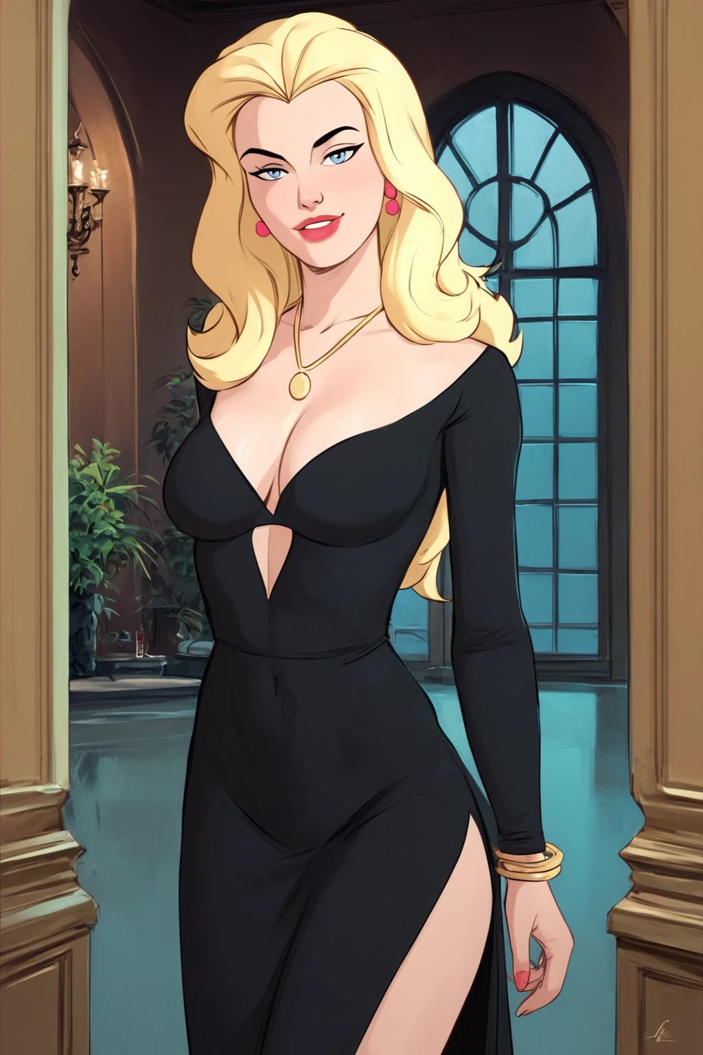 (cowboy shot), (masterpiece, best_quality, detailed, immaculate:1.3), epic, illustration,Anime Style
BREAK
ArtemisYJ,super long hair,Blonde Hair,
extremely detailed clothing fabric(Red dress) ,medium breast,cleavage,earrings ,
BREAK
(courtyard, garden, outdoors, gorgeous view)