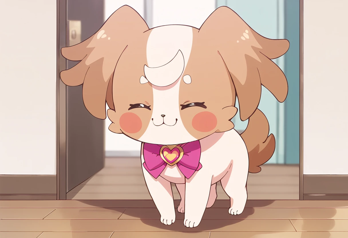 score_9, score_8_up, score_7_up, source_anime, BREAK
kmg-dog, solo, closed eyes, :3, no humans, indoors, furry, blush stickers, closed mouth, pink neckwear, full body, = =, pink bow, facing viewer, body fur, blush, blurry background, animal focus, animal nose, smile, dog, close-up, 1other, dog tail, brown tail, purple bow, pink choker, ^ ^, happy, neck ribbon, portrait, dog ears, purple neckwear, two-tone fur, creature, standing, sleeveless, heart brooch, pink bowtie, door, brown fur, :i
<lora:cure_wonderful_inukai_komugi_sdxl_locon_pony_v1:0.7>