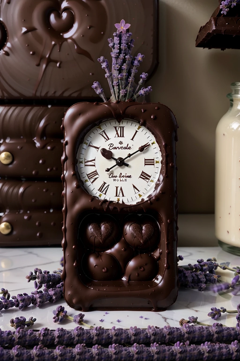 <lora:ChocolateLavenderWorld:1> ChocolateLavenderWorld clock in a kitchen