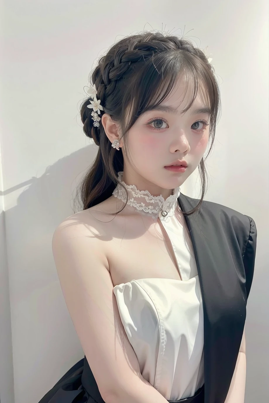 1girl, black  random formal attire, white background,   <lora:guylarinx-02:1>