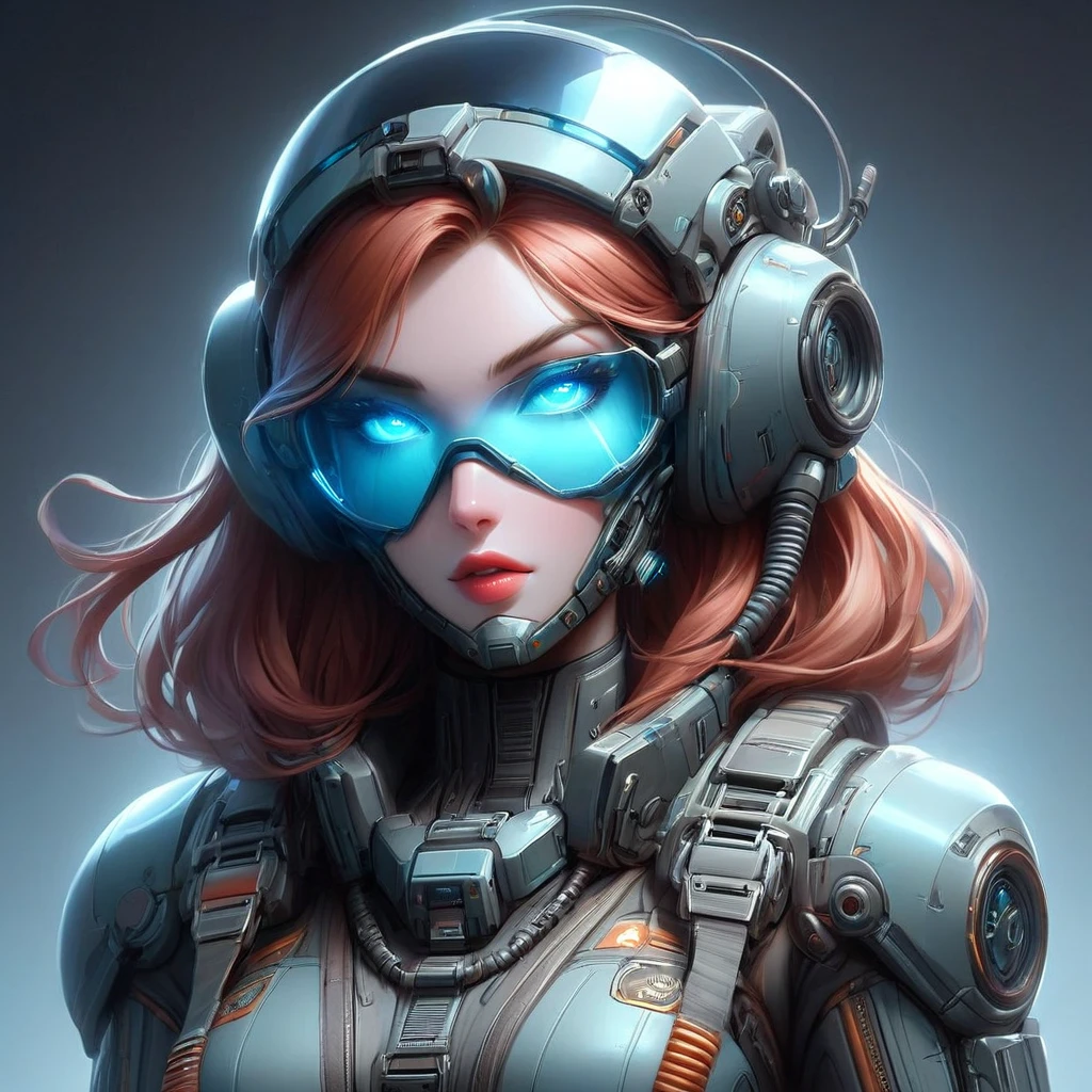 FFAOR, 1woman, sci fi pilot, sci fi equipment, glowing blue visor over eyes