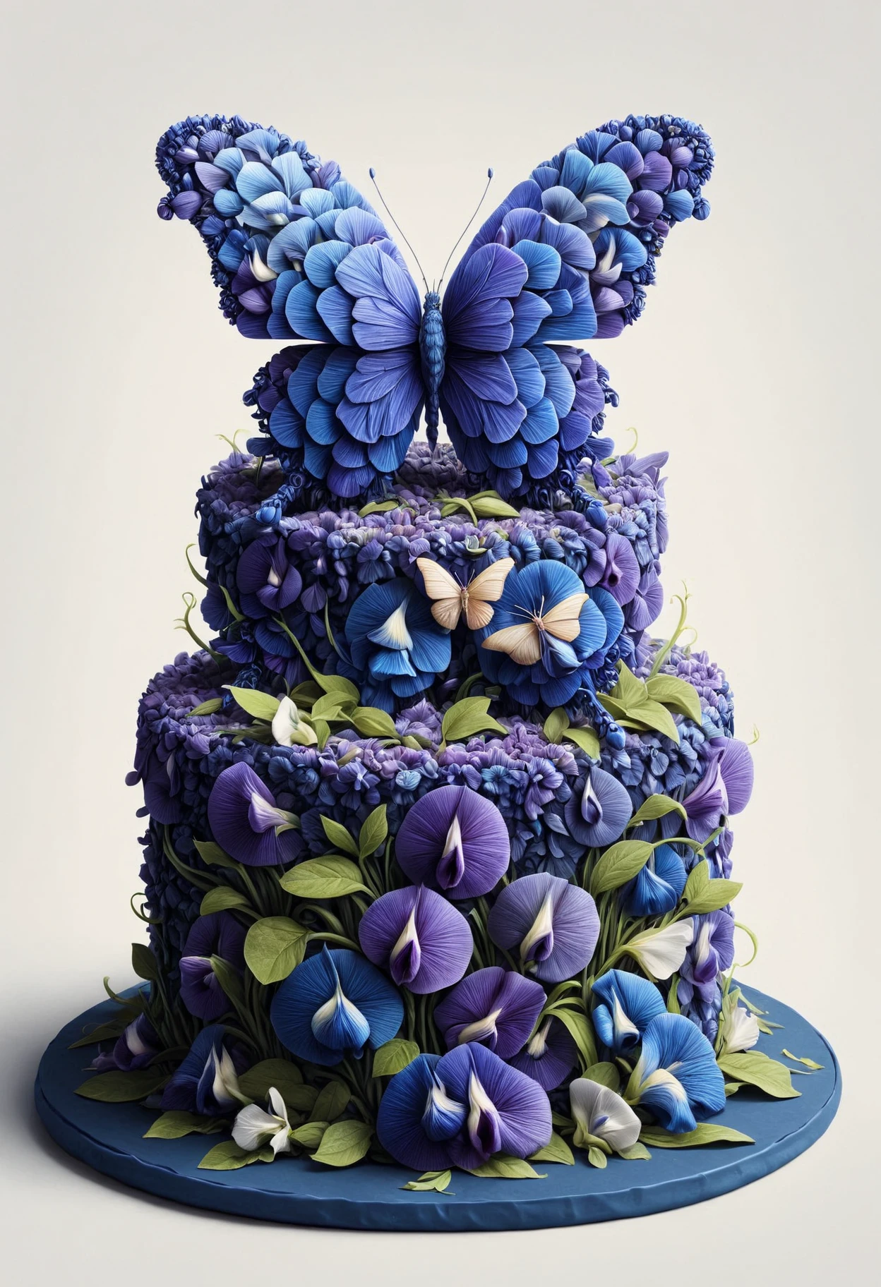 a colorful birthday cake, amazing details, highly detailed, highest quality, perfect composition, great composition, beautiful detailed, supreme quality color intricate, best, elaborate made out of butterfly pea flowers, <lora:PinkieBttflwrsSDXL-v1:1>, p1nkbttrflyp3a,