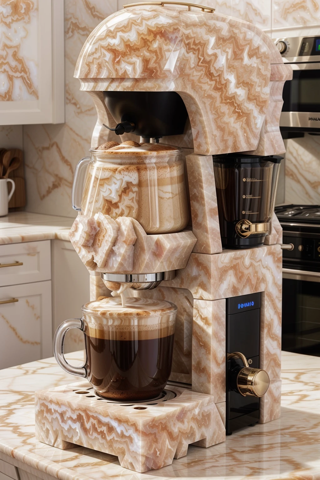 <lora:MarbleQuartzWorld:1> MarbleQuartzWorld coffee machine in the kitchen