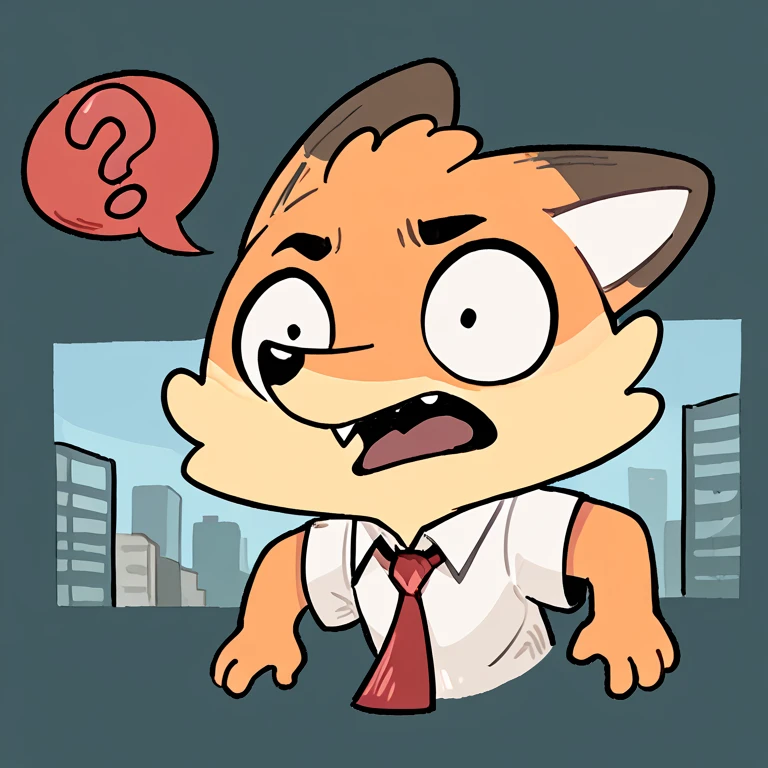 score_9, score_8_up, score_7_up, rating_safe, high quality, hires, furry, male, fox, Ron, solo, shirt, necktie, chibi, open mouth, shock, exclamation mark, <lora:Ron_r1-1.5:1>, city