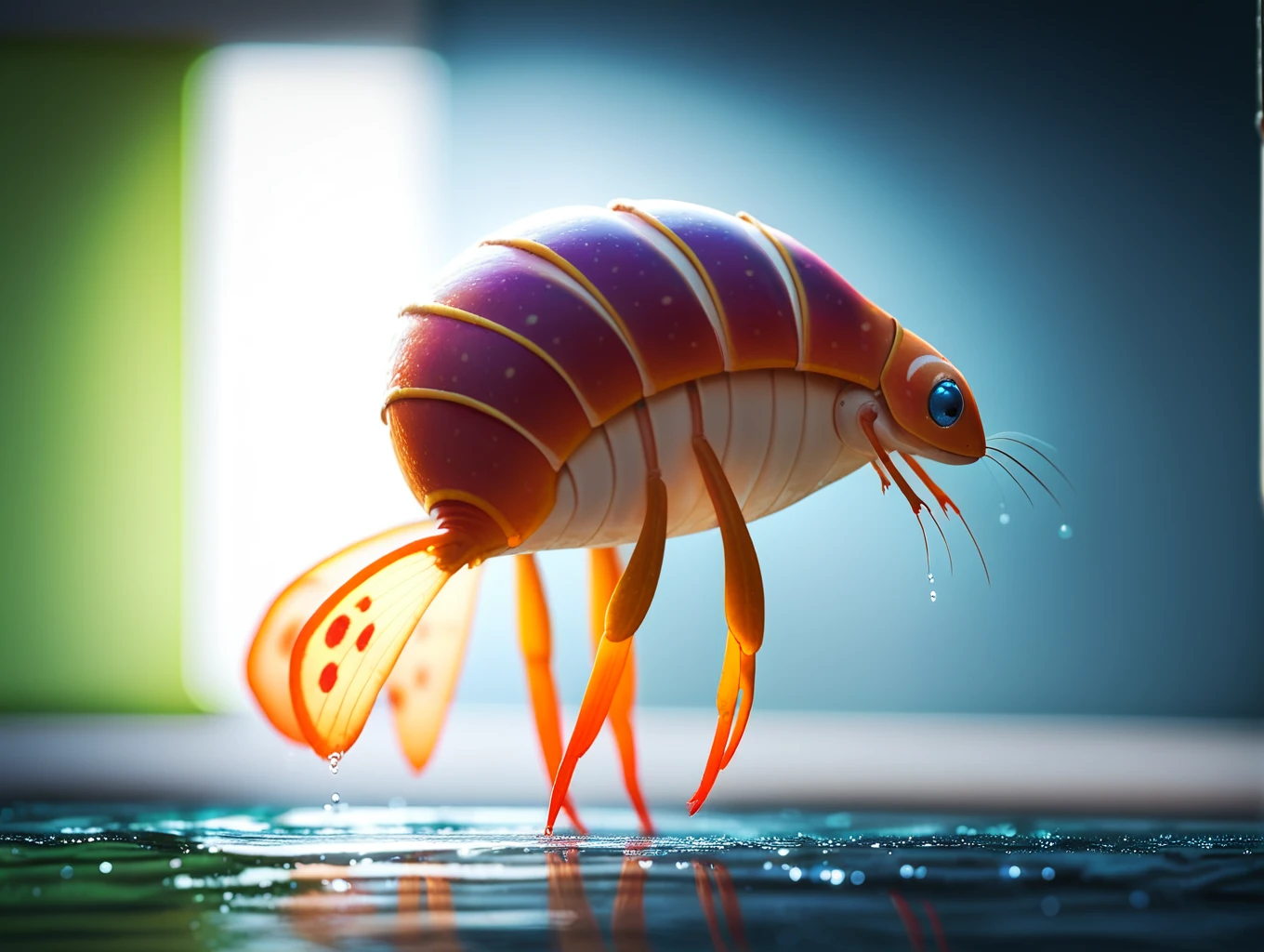 (score_10,score_9_up,score_8_up,score_7_up,score_6_up,source_cartoon,rating_questionable),wide angle, wide shot, full body,<lora:SkrimpPonyXL:1>,skrimpponyxl,shrimp,wet,blurry background,dark,moody lighting,dramatic lighting,colorful,