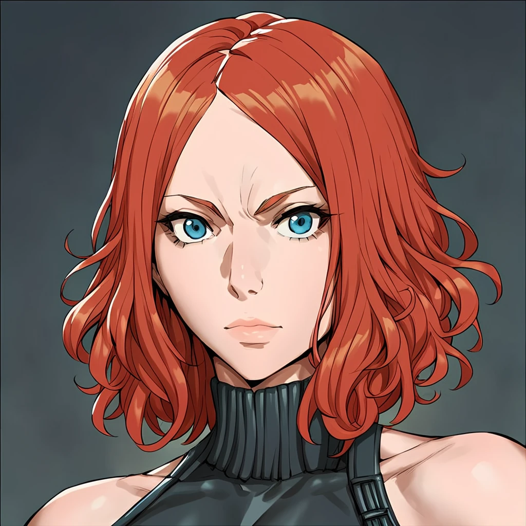 1girl, curly red hair, face, blue eyes, big eyes, Black Widow, source_anime, dark background, simple <lora:Kunaboto-Face-v1-000009:1>, score_9, score_8_up, score_7_up, high quality, sharp