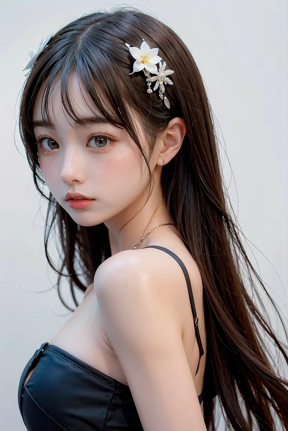 1girl, black random formal attire, white background, <lora:Kurita__Emi-02:1>