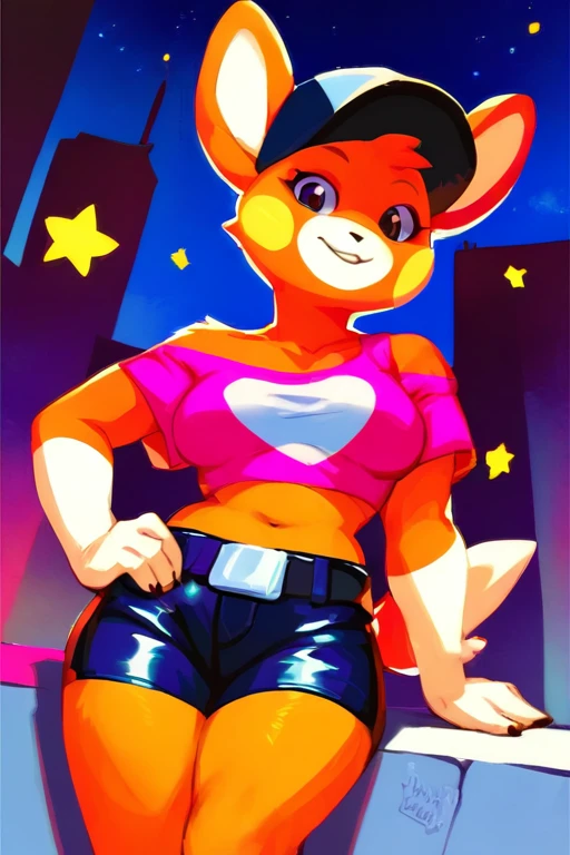 Long blonde hair, belly button, Transparent clothing, fully transparent clothing, 1girl, background, blush, red hair, big breasts, tomboy, one short pigtail, nighttime, open mouth, dimmed lighting, standing, city, big ass, wide hips, toned body, ??????????, purple eyeshadow, (detailed fingers), cleavage, ass, no bra, 5 fingers, pussy, cameltoe, pussy showing through zipper, wearing onesie, zipper going down from neck to lower back, yoshi graphics on onesie 